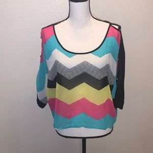 Toska colorful chevron print sheer high loose blouse